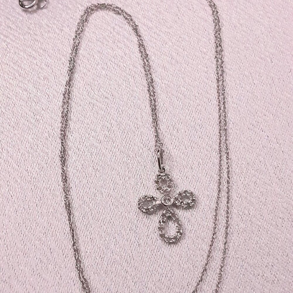 NEW 14kt White Gold and Diamond Cross Necklace - Picture 5 of 12